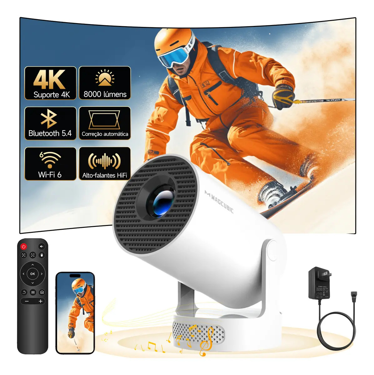 Mini Projetor Magcubic HY300 Pro+ Android 11 Wi-Fi 6 e Bluetooth 5.4 Full HD 720P