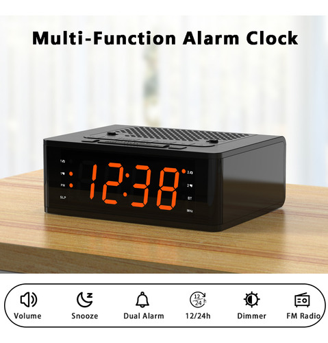 Reloj Despertador Digital Radio Fm Led Con Bocina Bluetooth 12h/24h Decor Hogar