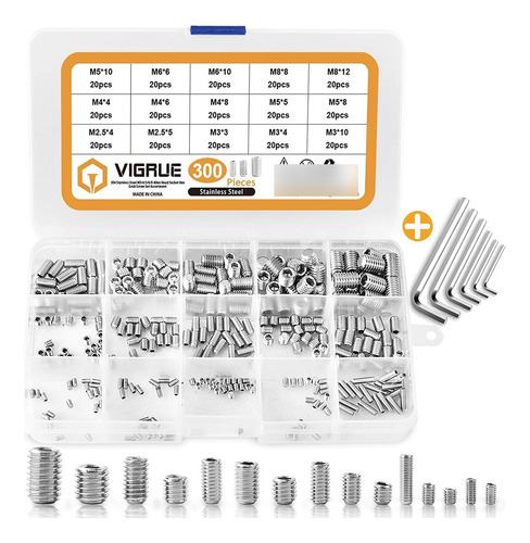 Vigrue 300 Piezas M2.5/m3/m4/m5/m6/m8 Hex Allen Cabeza Juego