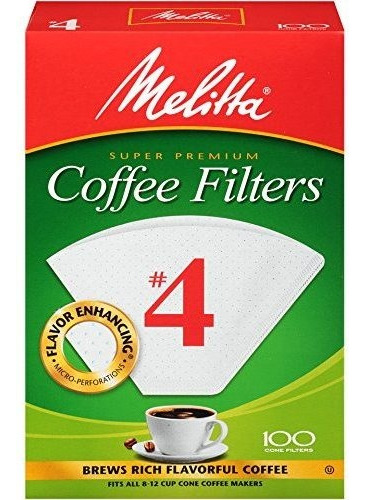 Melitta # 4 Cono Filtros De Café, Blanco, 100 Count (pa