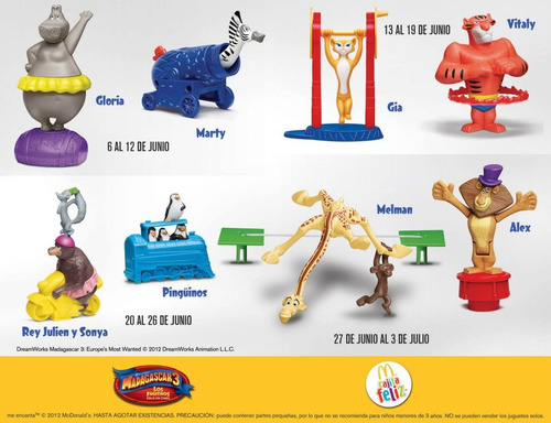 Madagascar 3 Mcdonalds 2012 Colección Completa - 8 Muñecos