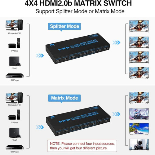 Switch Splitter Hdmi Matrix 4x4 4 Telas 4k 60hz - Hi-prime