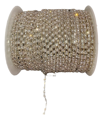 Strass Cadena Plata Cristal Transparente Ss12 Rollo 50 Mts
