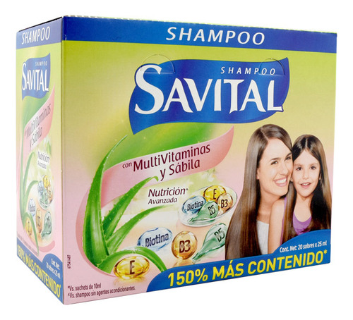 Shampoo Savital Multivitaminas Caja Con 20 Sobres Con 25 Ml 