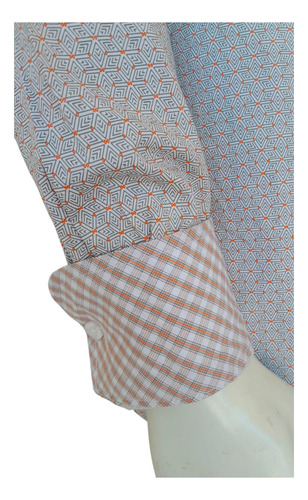 Camisa Vaquera Caballero Beige Con Detalles Naranjas Est 948