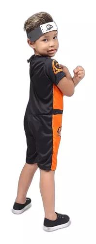 Fantasia Naruto Uzumaki Infantil Macacão Curto Com Bandana