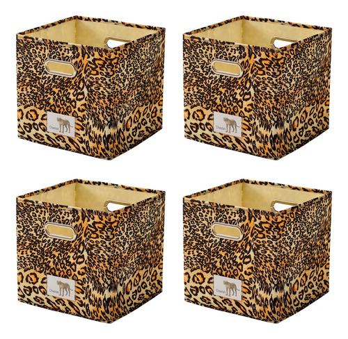 Cubos Plegables Leopardo Set 4 Organizadores Tela Asas 11