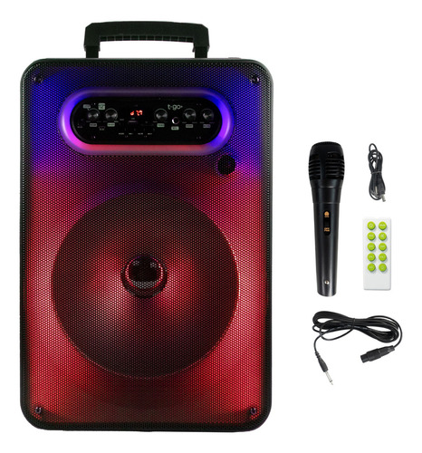 Parlantes Bluetooth Grandes Con Radio Fm Micrófono Luces Color Negro