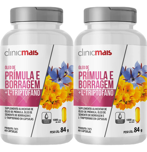 Kit 2x Óleo De Prímula + Borragem + Triptofano 60 Cps 1000mg