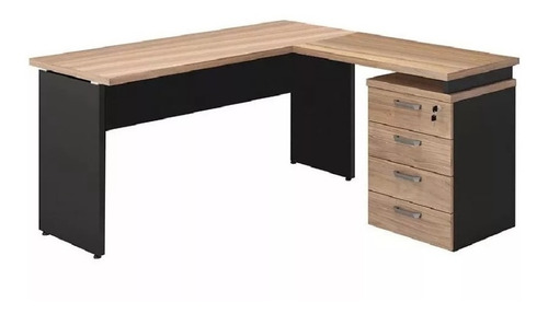 Mesa L Diretor 150x150x60x45x74cm Tampo 30mm Com 03 Gavetas