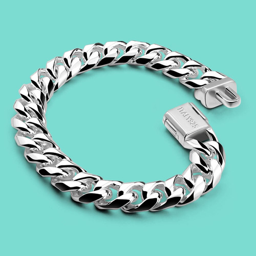 Pulsera Cubana Clásica De 10 Mm Para Hombre, 100% Plata 925