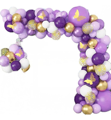 Arco Globos Morado Blancos Fiestas Kit De Cumpleaños Chain