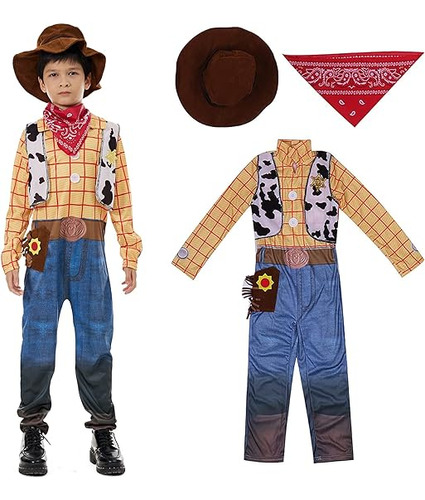 Disfraz Vaquero Para Niños 3 Piezas Trajes Madera Overol Y S