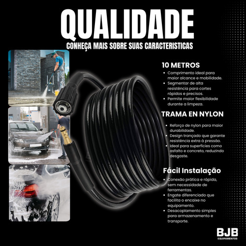 Mangueira Lavadora Alta Pressão Para Karcher K1 K2 K3 K4 K5, 10 Metros , Encaixe Achatado, Resistente E Com Trama Em Nylon - Bjb Equipamentos