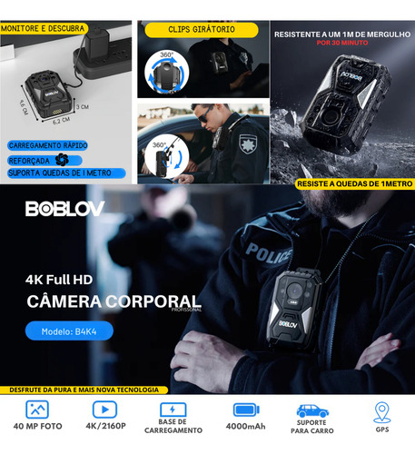 Câmera Bodycam Boblov Corporal 4k Noturna Com Infravermelho