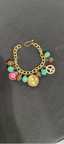 Pulsera Dorada Turquesa Y Amuletos En Oferta 