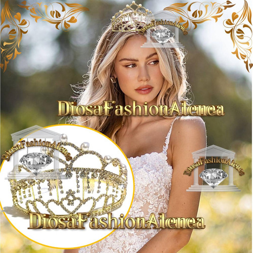 Corona Tiara Metal Dorada Con Strass Boda 15 Años - Mod 64