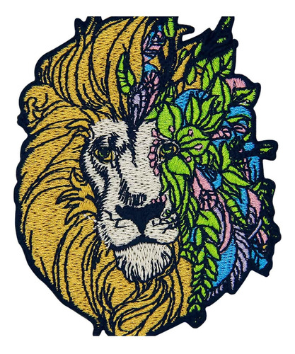 Insignia Bordada En Hierro Con León Y Flores Fantasy
