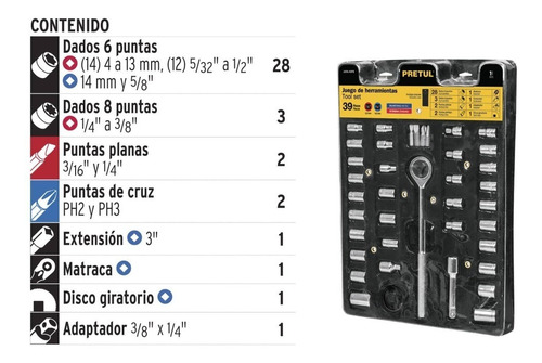 Imagen 4 de 6 de Juego Kit Tubos Y Puntas 40 Piezas Pretul Set Crique Estuche