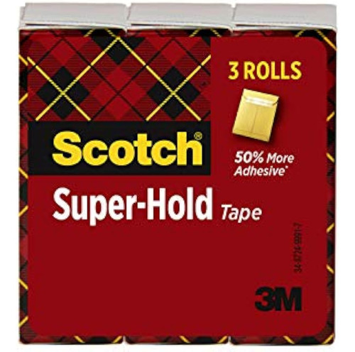 Cinta Scotch Super-hold, 3 Rollos, Acabado Transparente, 50%