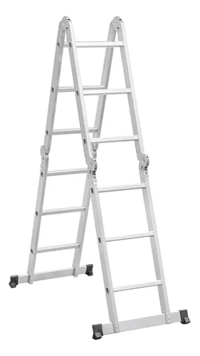 Escada articulada de alumínio cinza com 12 degraus