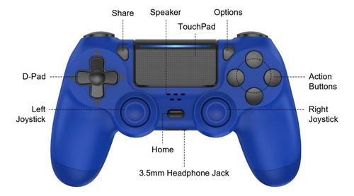 Control Inalambrico Joystick 2u Compatible Ps4 Pc Azul Azul