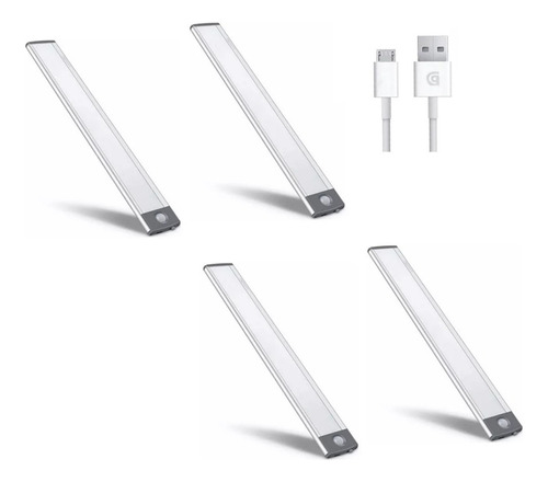 Pack4 Luz Barra Led Con Sensor Movimiento Mueble Baño Cocina