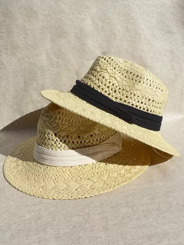 Sombrero Cowboy De Rafia Con Tira Colores Playa Verano Mujer