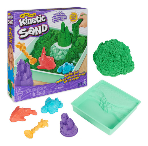 Kinetic Sand Juego De Caja De Arena, Arena Verde De 1 Libra,