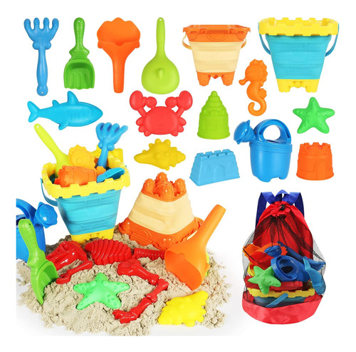 Set De Juguetes De Arena De Playa Elovien, 24 Piezas, Con Mo