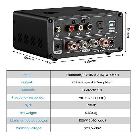 Amplificador Aiyima T9 Bluetooth 5.0 100w * 2 Tubos 2.0 Cana