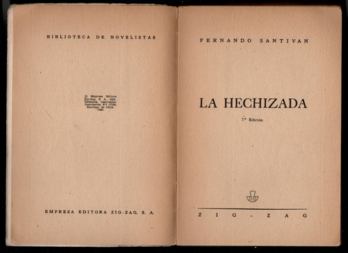 La Hechizada W. Fernando Santiván Zig Zag 1960. (Usado)