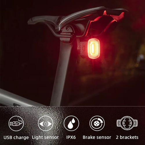 Luz Trasera Inteligente Rockbros Q4 Con Sensor De Freno Negro