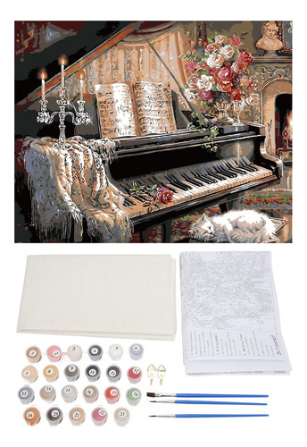 S Pintura Acrílica Por Números, Patrón De Piano, Sin Marco,
