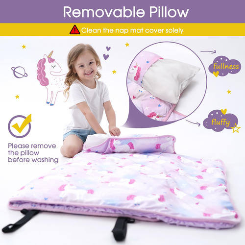 Colchoneta Para Siesta Con Almohada Juego Grande Enrollable Unicornio