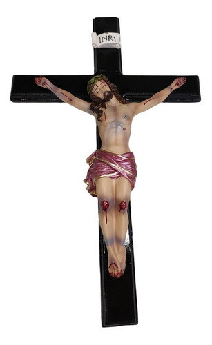 Cristo #30 Con Perizoma Tono Rojo Escarlata Con Cruz De Mdf