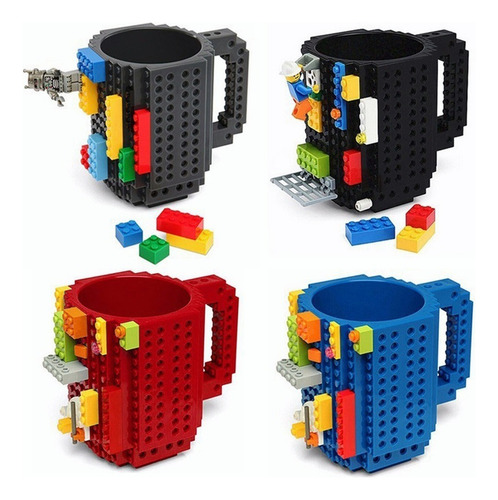 Taza Bloques De Construccion Colores Piezas Y Muñeco