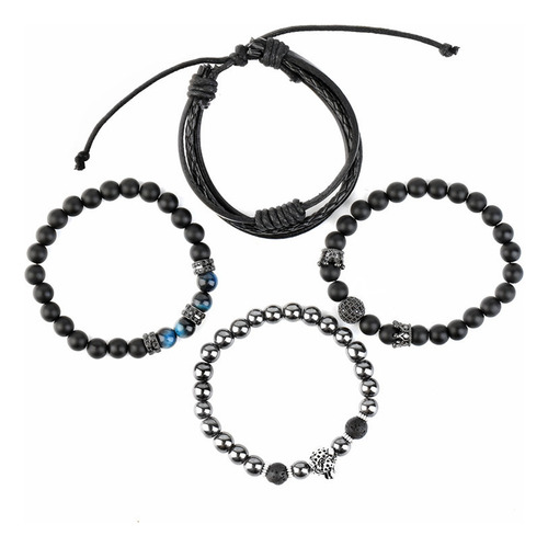Pulseras Multicapa De Cuero Trenzado Vintage De 4 Piezas