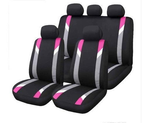 Juego Cubreasiento Universal Auto Tela Negro Gris Rosa Ix-46