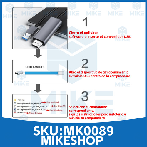 Cable Adaptador Conversor Usb 3.0 A Hdmi Full Hd 1080p/ Mike