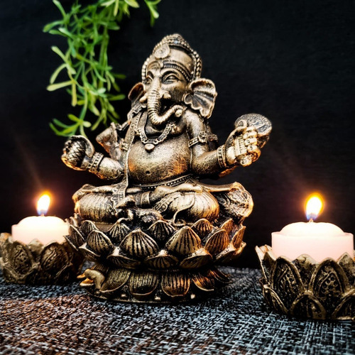 Imagem 2 de 5 de Ganesha Hindu Deus Da Sorte + 2 Incensários Flor De Lótus