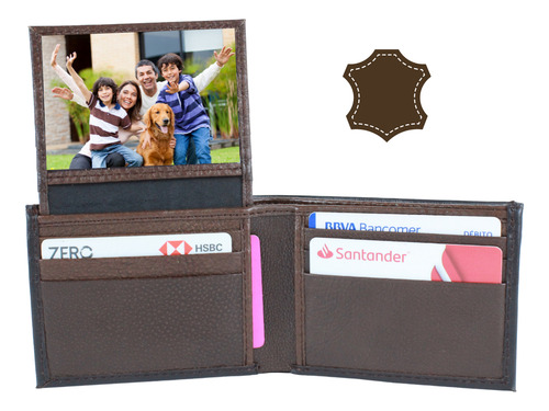 Cartera Hombre Piel Cierre Interno Grabado Láser Chocolate