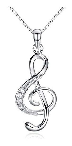 Collar Nota Musical Plata 925 Cz Mujer Niña 18 