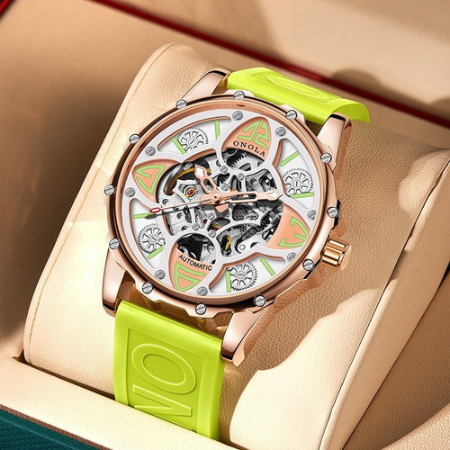 Reloj De Pulsera Luminoso Mecánico De Moda Onola On3833 Color del bisel Rose red