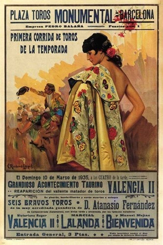 Pósteres - Bullfight Vintage Ad Poster Barcelona Spain 1935 