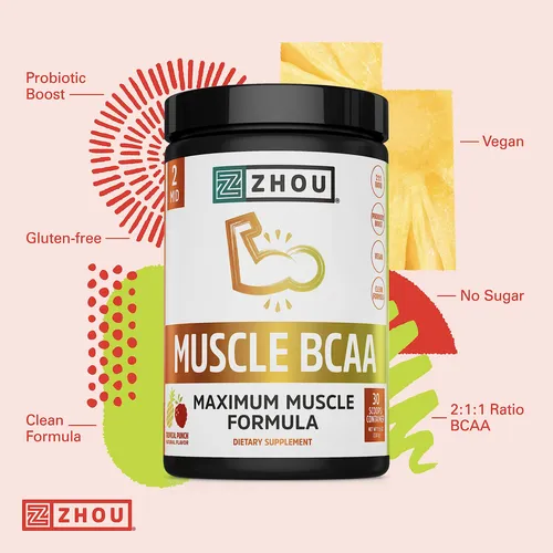 Suplemento Zhou Nutrition Muscle Bcaa En Polvo, 30 Porciones