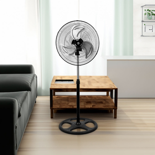 Ventilador Pedestal 3 Aspas Potente Casa Oficina Ajustable 1.27 M 60 Hz Negro Plateado Metal 3