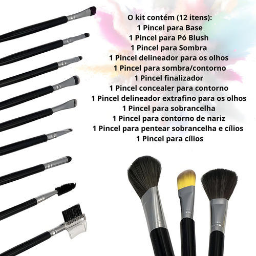 Kit de 12 brochas para maquillaje profesional, sombra de ojos en polvo y base de colorete