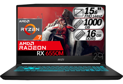 Portatil Msi Gamer Amd Ryzen 7 Rx 6550m Ram 16gb Ssd 1000gb