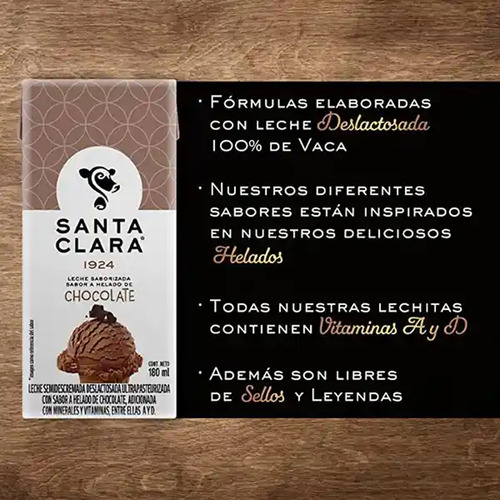Leche Santa Clara Sabor Chocolate 180 Ml. 12 Pack.